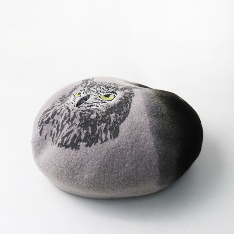 堂本剛着用 カシラ CA4LA ミミズク刺繍 ウール グラデーションベレー帽 グレー×ブラック┃帽子 フクロウ【2400014990744】