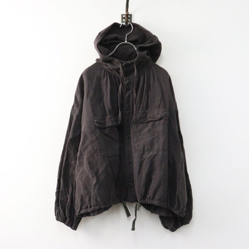 ネストローブ nest Robe リネン超撥水 フーディー フードシャツ F ダークブラウン┃麻 ブラウス トップス【2400014984873】