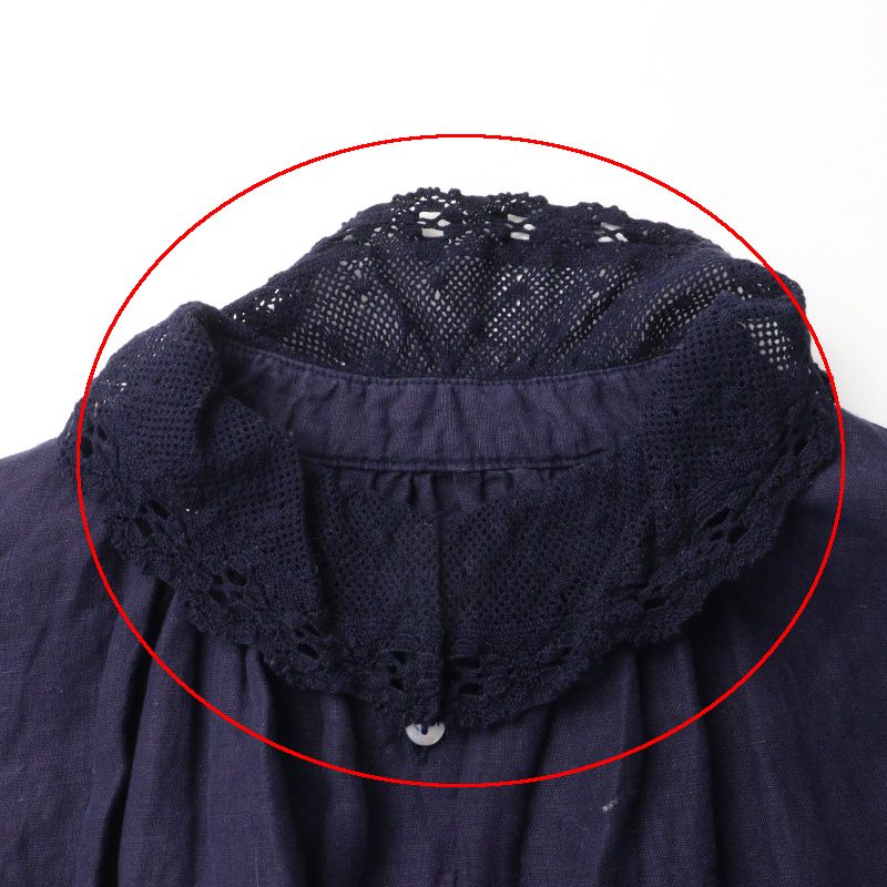 ネストローブ リネン×レース ショートブラウス ネイビー ネストローブ nest Robe リネン×レース ショートブラウス F ネイビー