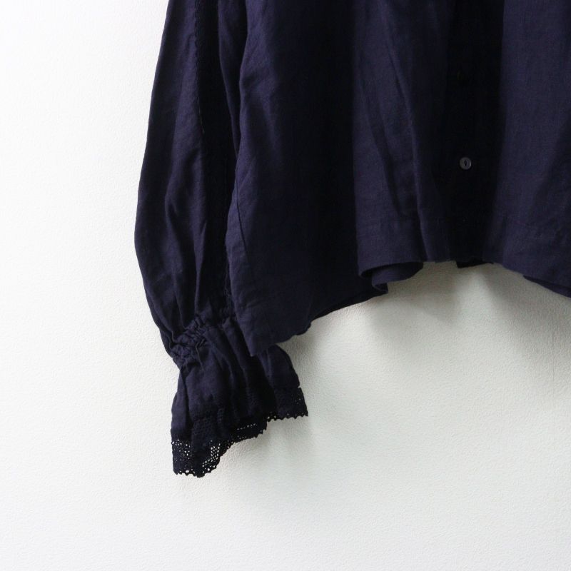 ネストローブ nest Robe リネン×レース ショートブラウス F ネイビー