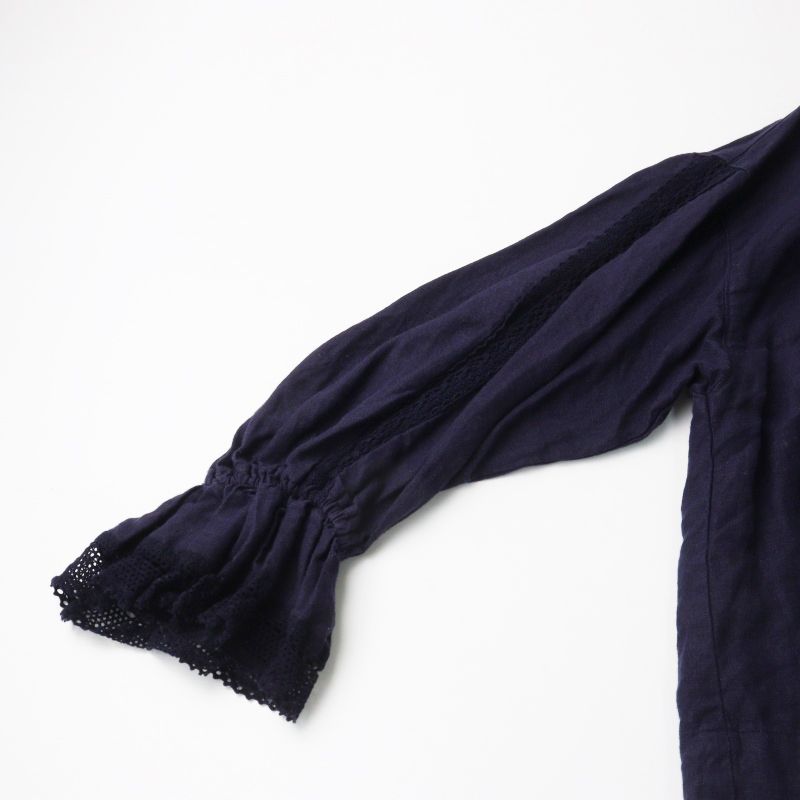 ネストローブ nest Robe リネン×レース ショートブラウス F ネイビー