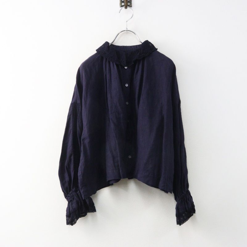 ネストローブ リネン×レース ショートブラウス ネイビー ネストローブ nest Robe リネン×レース ショートブラウス F ネイビー