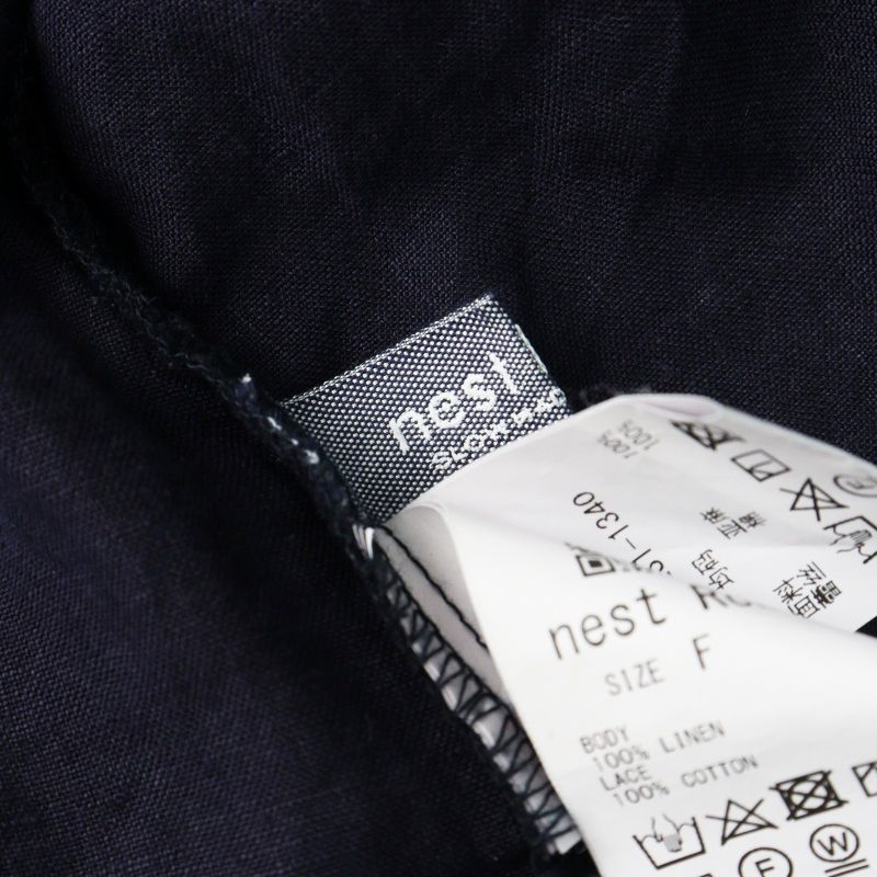 ネストローブ nest Robe リネン×レース ショートブラウス F ネイビー