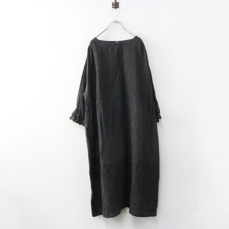 2025SS ネストローブ nest Robe リネン備長炭染めレイヤードフリルワンピース F スミクロ ブラック┃麻 ドレス【2400014984965】