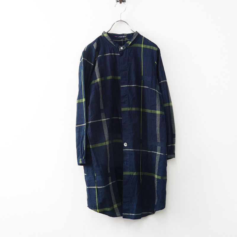 パラスパレス Pal'las Palace スタンドカラー コットン チェックシャツ 3 インディゴ ネイビー×イエロー／トップス 長袖【2400014990805】