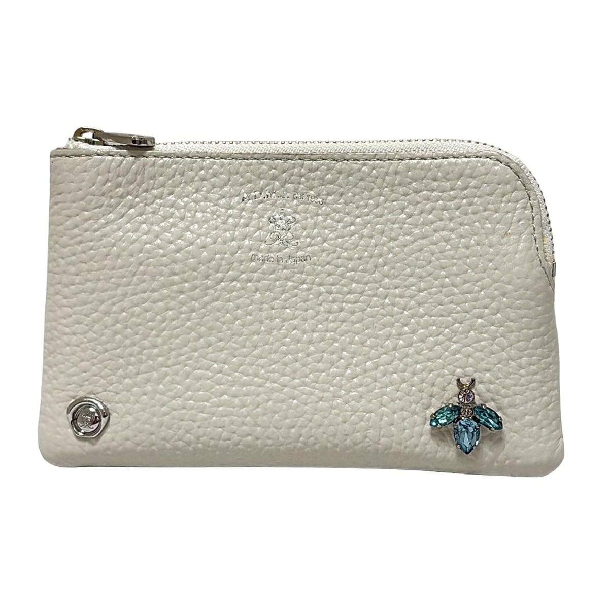 AccessoiresDeMademoiselle(ADMJ)(アクセソワ・ドゥ・マドモワゼル) コインケース美品 - アイボリー×グリーン キーリング付き レザー