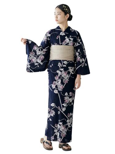 浴衣 レディース 単品 [なごみや] 女物 浴衣 レトロ花柄 変わり織 レトロ 古典柄 シック かっこいい 高見え 夏祭り 夕涼み 花火 レディースe f2ab97de