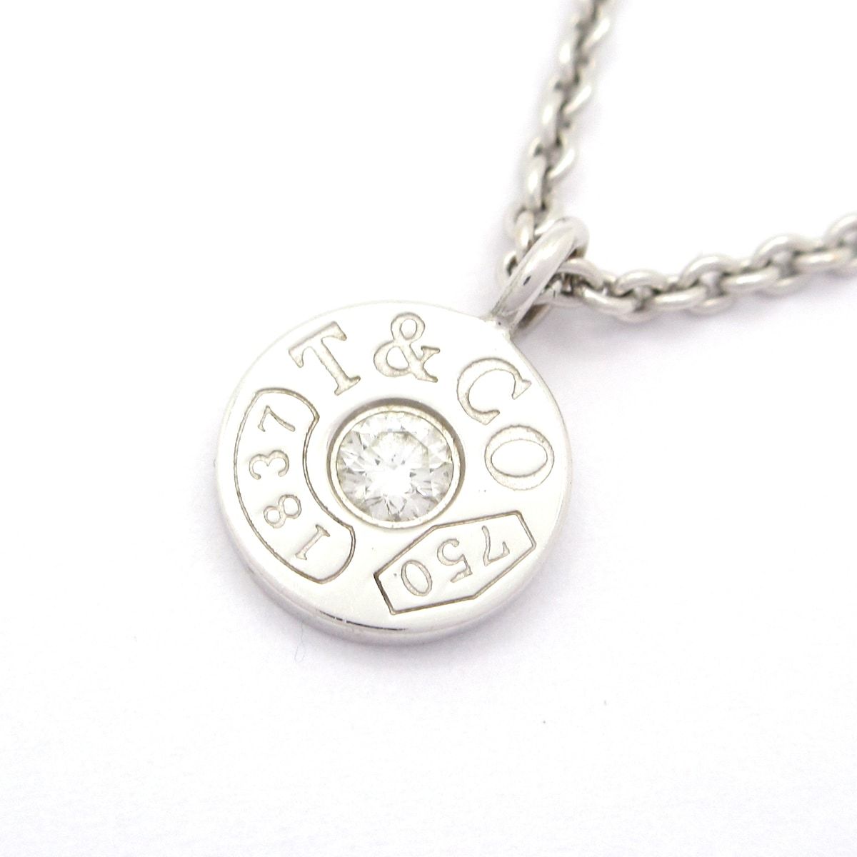 TIFFANY&Co.(ティファニー) ネックレス美品 1837サークル K18WG×ダイヤモンド 総重量:4.2g/1Pダイヤ/ダイヤ約0.10カラット