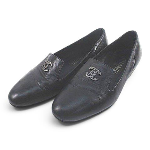 美品 CHANEL ココマーク オペラシューズ ラメ フラットシューズ 35 シャネル CHANEL オペラシューズ ココマーク 35C ブラック 黒系 レザー