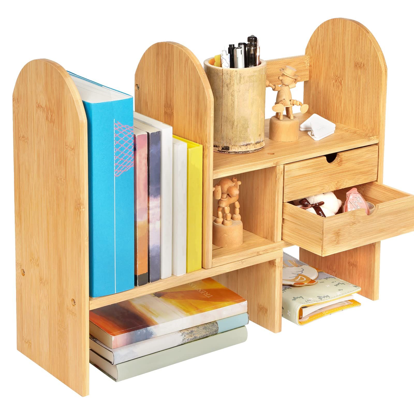 デスク上置き棚 卓上自在ラック 伸縮型本立て 卓上収納ラック 竹製 ブックスタンド 伸縮自由 机上収納 デスクラック 仕切り可動 整理整頓 卓上棚 重ね合せ 引き出し ブックエンド デスク上本棚 大容量 組み立て簡単 日本語説明書付き… (木 d9e3b06f