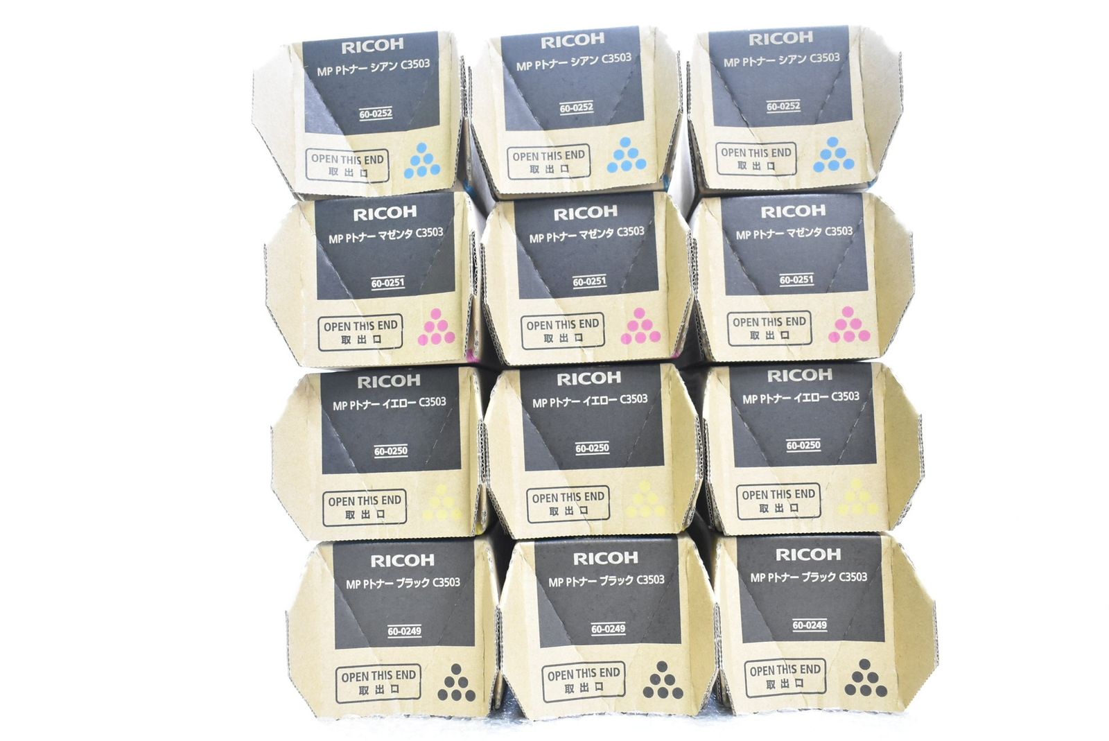 未使用 RICOH 純正 トナー C3503 4色12本（シアン・マゼンタ・イエロー・ブラック×各3） リコー IT1VOAFIEQ7S-D-N233-byebye