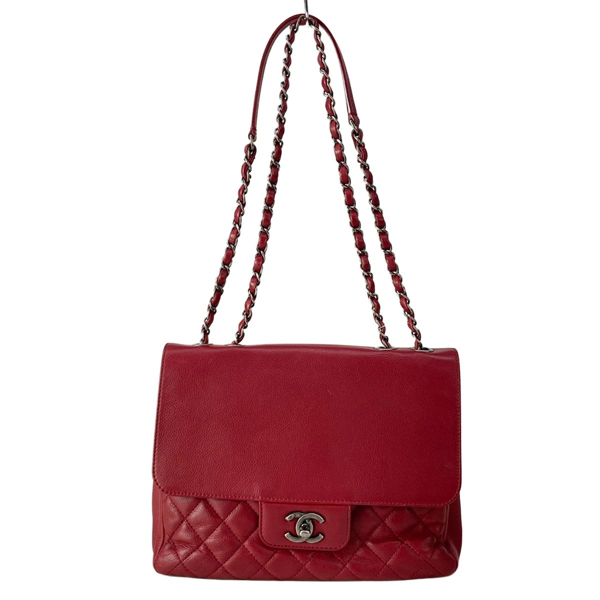 CHANEL(シャネル) ショルダーバッグ マトラッセ レッド 両面フラップ/チェーンショルダー/ヴィンテージシルバー金具 ラムスキン