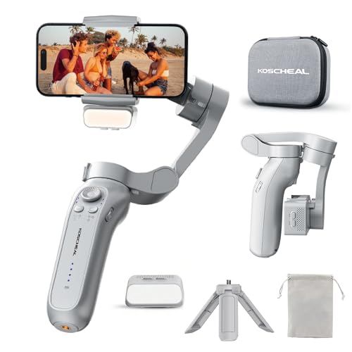 KOSCHEAL L7B Proジンバル 3軸スマホジンバル,磁力で9階段調光ライト&美顔,360°専用アプリで顔追跡,ジェスチャー操作,外部三脚付,折りたたみ式 Android＆iPhone用 スタビライザー,収納ボックス付きYZ bb27ba5c
