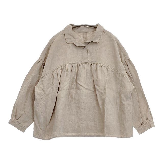 ネストローブ リネン ベージュ 長袖 シャツ nest Robe 高密度ブラックリネンギャザーブラウス 01183-2009 ブラウス