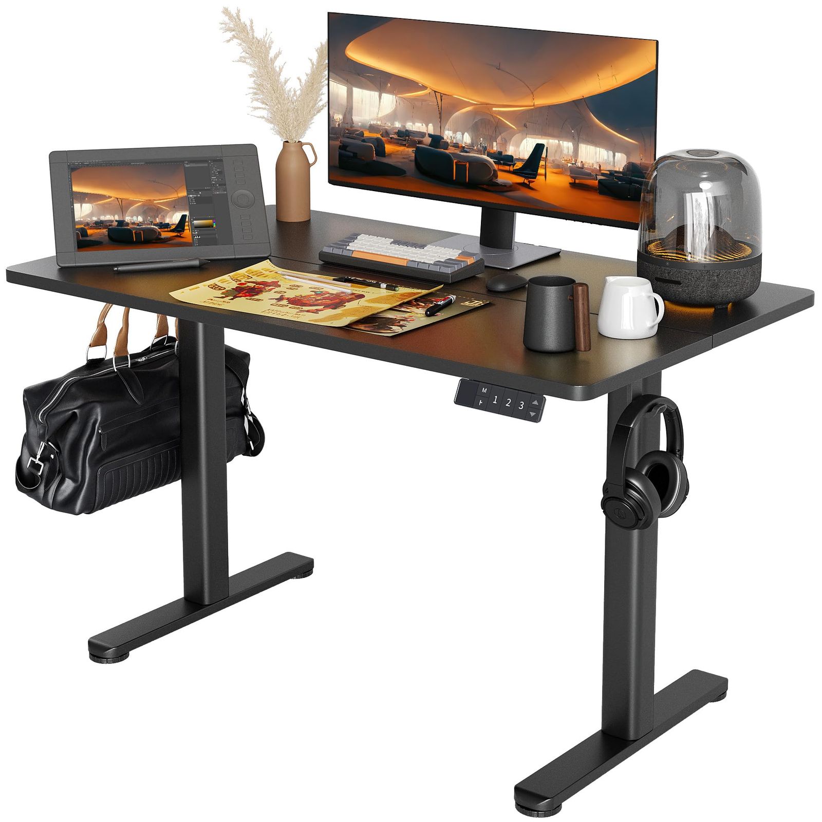 Claiks 昇降デスク 電動 スタンディングデスク 昇降式 テーブル 幅120cm*奥行き60cm テレワーク オフィスデスク 在宅ワーク パソコンデスク 高さ調節 メモリー機能 ブラックフレーム/ブラック天板(沖縄・離島の方発送不可）) 23e32138
