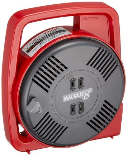 ハタヤ (HATAYA) コードリール 屋内用 ホームリール 100V型 手動巻 8m 温度センサー内蔵 (電線溶解防止機能) コンセント2個 コンパクト 家庭用 ギフト用 マックリール MS-8-R レッドpms