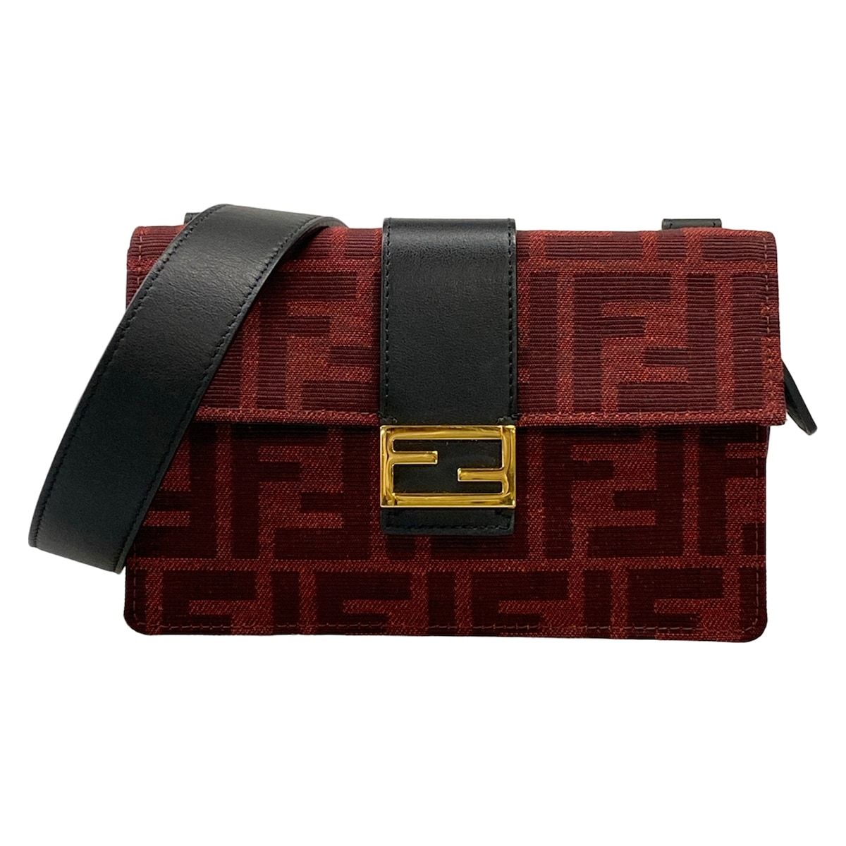 FENDI(フェンディ) ショルダーバッグ バゲットスリム,ズッカ柄 7M0295 レッド×ボルドー×黒 ミニバッグ レザー