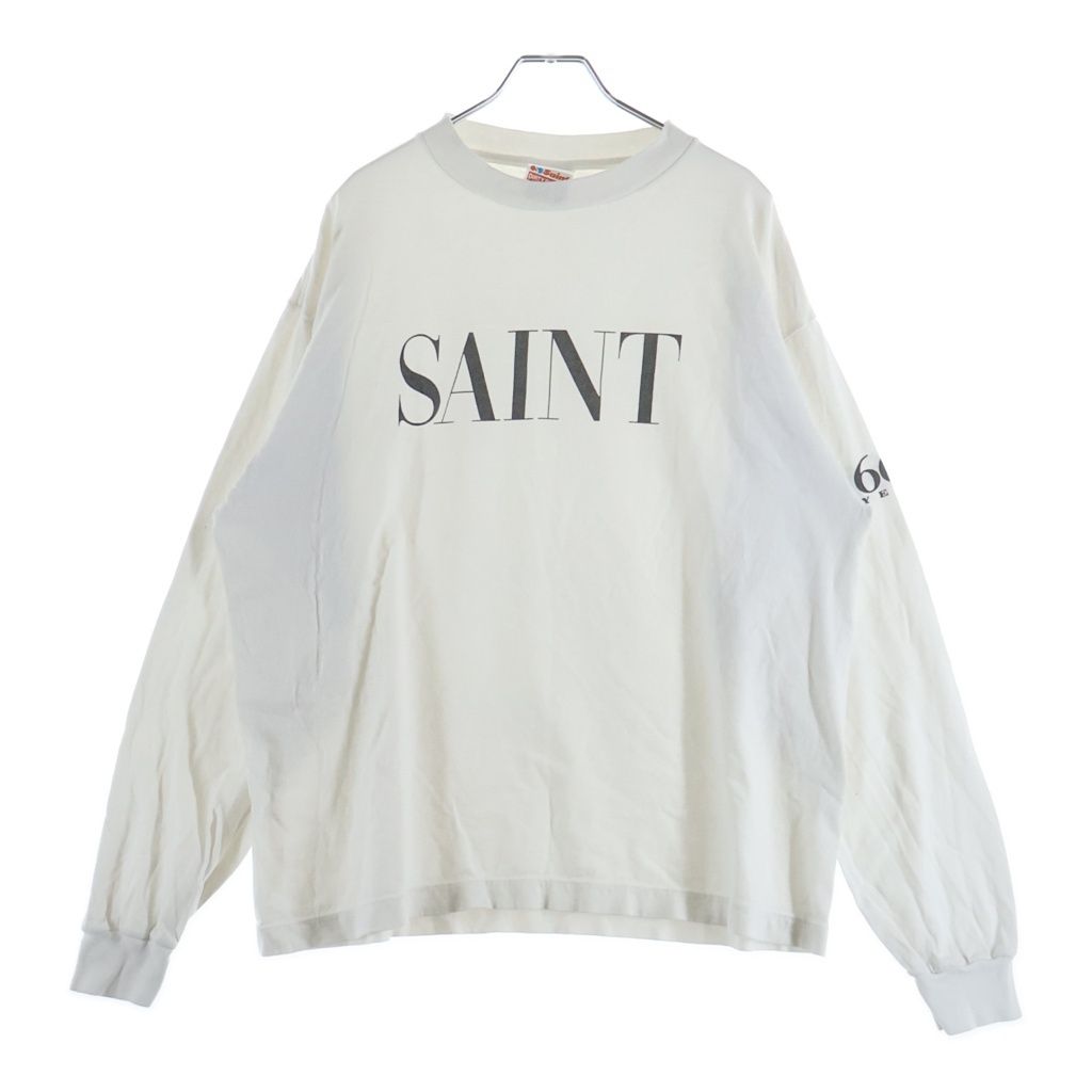 SAINT MICHAEL (セントマイケル) 25SS SAINT 666 LS TEE セント フロントアームプリント クルーネック 長袖Tシャツ カットソー ホワイト SM-HR8-0000-035