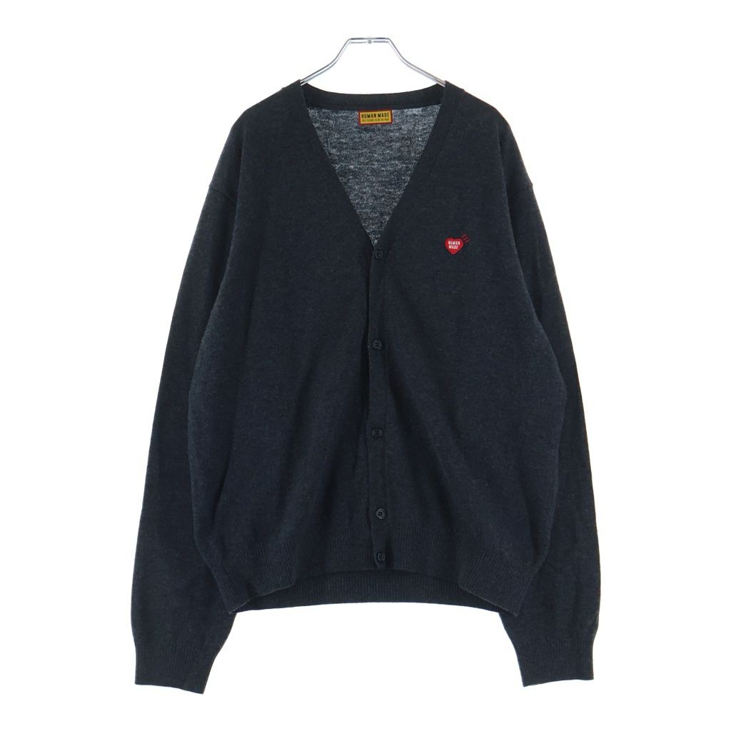 HUMAN MADE (ヒューマンメイド) 25AW HEART BADGE KNIT CARDIGAN ハート バッジ ウール ニットカーディガン グレー HM30CS046