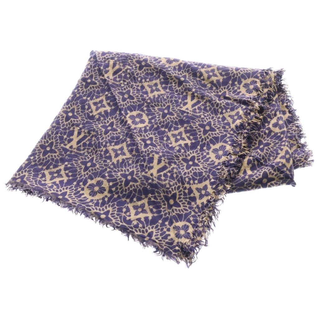 LOUIS VUITTON (ルイヴィトン) モノグラムダンテル ストール パープル シルクウール タグ無 M75079