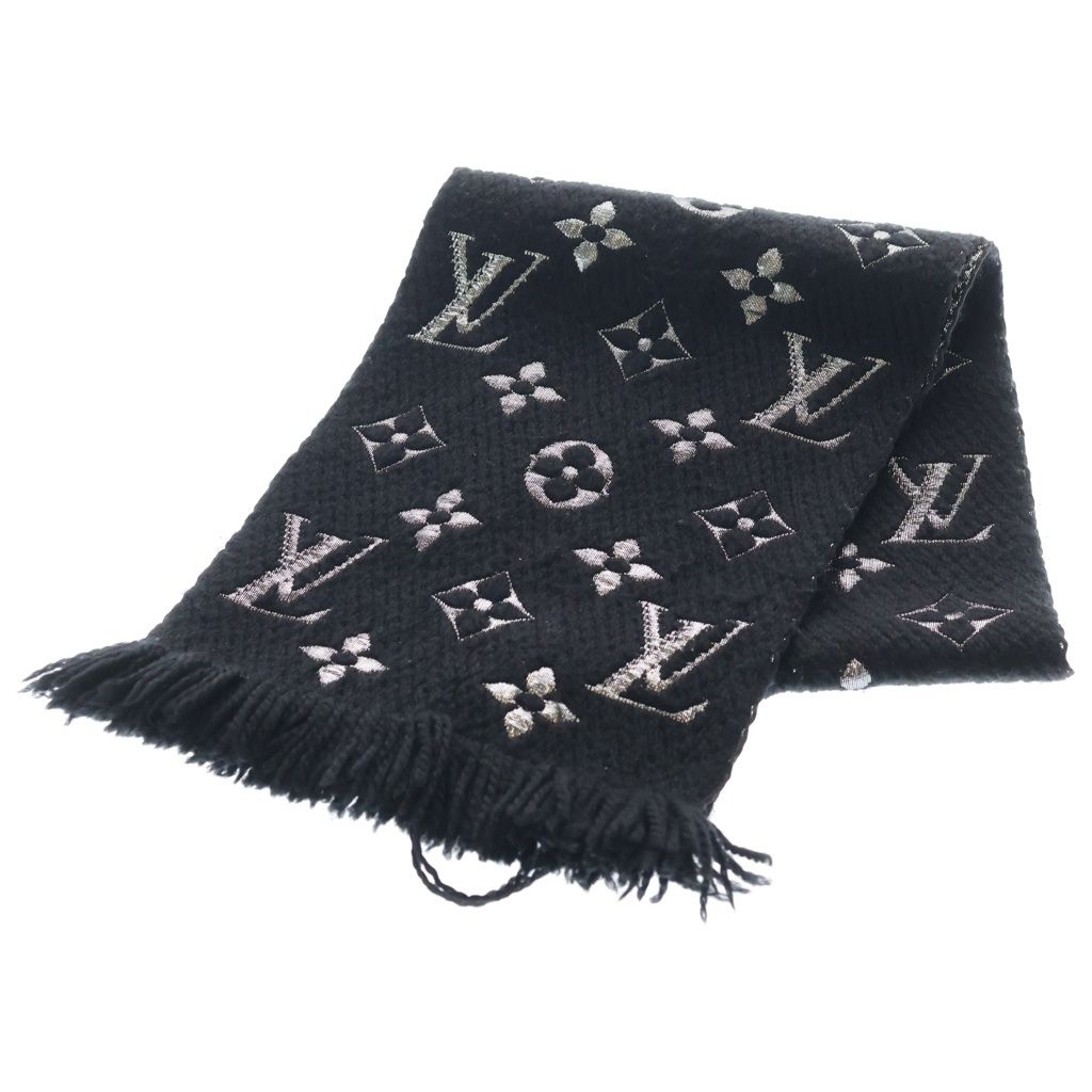 LOUIS VUITTON (ルイヴィトン) エシャルプ ロゴマニア モノグラム シルク混 ウールマフラー ストール ブラック M75833