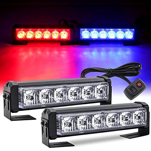 LED ストロボライト 超爆眩 12V 点滅ランプ 2 x 6LED 2 in 1 警告灯 緊急点滅警告 フラッシュ 点滅+常時点灯 2色切り替え 高輝度 スイッチ付き トラック 救急車 バス 車用 汎用 (レッド&ブルー)ts e729c277