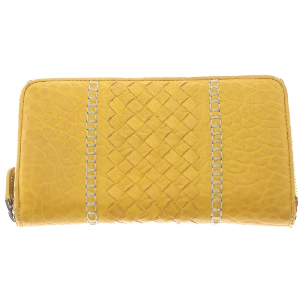 BOTTEGA VENETA (ボッテガヴェネタ) イントレチャート ラウンドジップ ロングウォレット 切替 型押し 長財布 イエロー