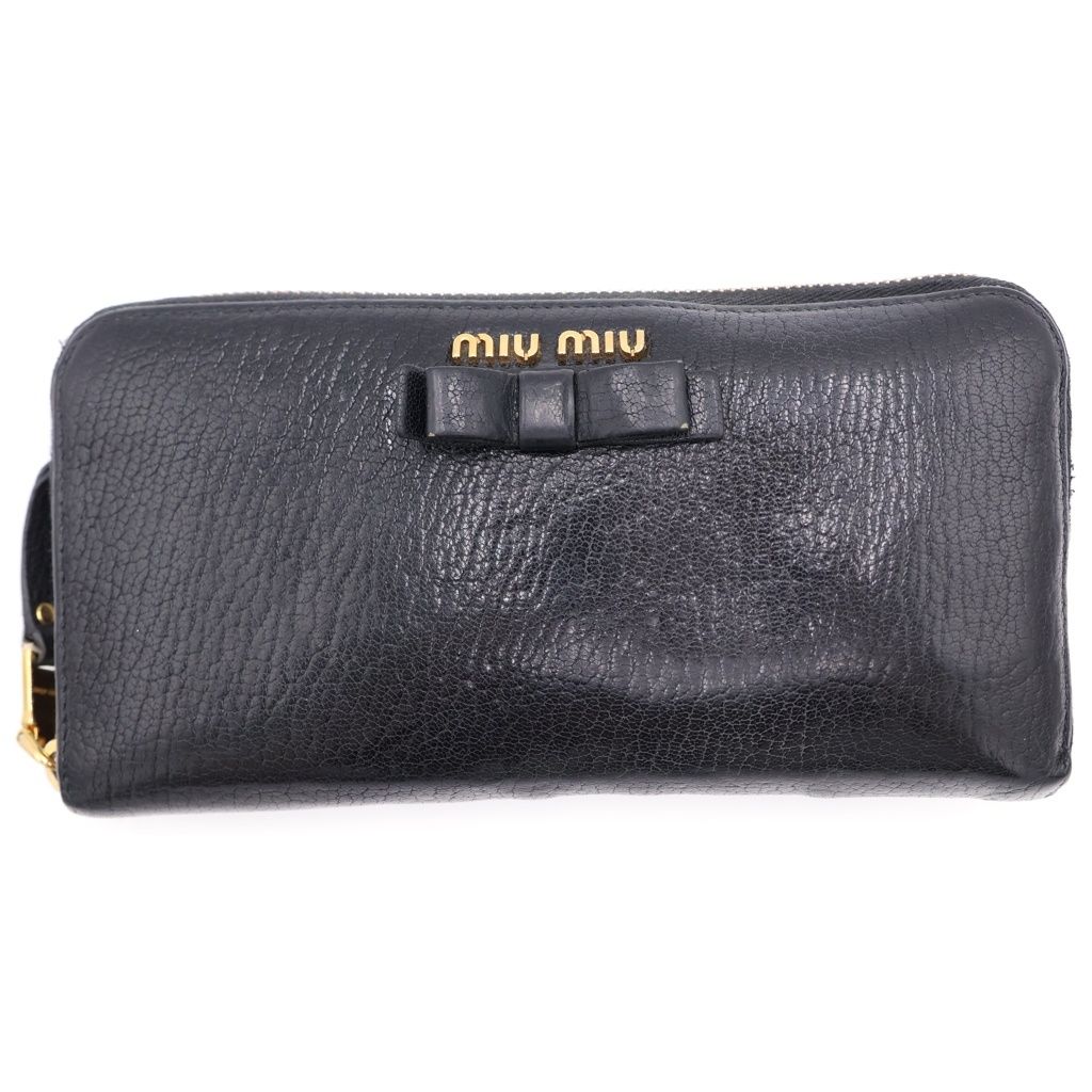 miumiu (ミュウミュウ) リボンモチーフ レザー長財布 ウォレット ブラック