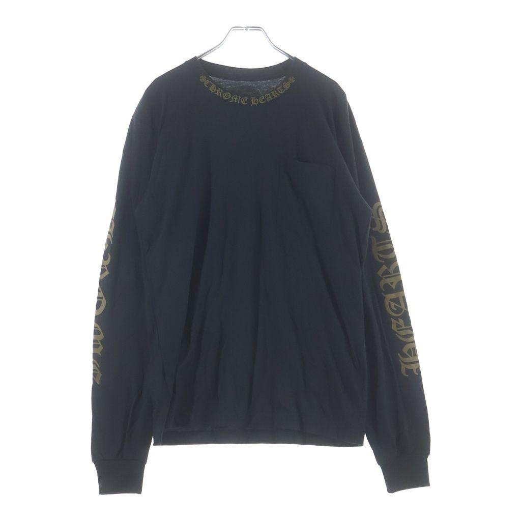 CHROME HEARTS (クロムハーツ) ネックロゴ ロングスリーブカットソー 長袖Tシャツ ブラック