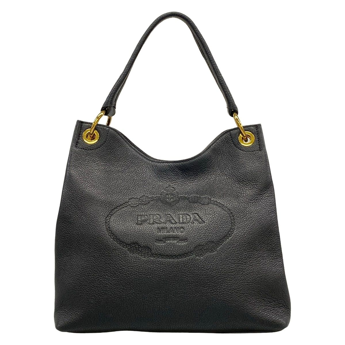 PRADA(プラダ) ショルダーバッグ - 黒 革タグ レザー