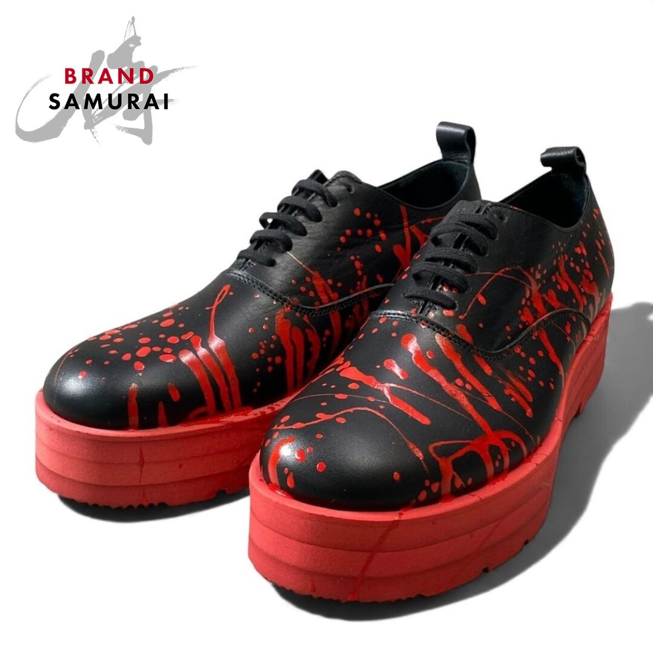 超美品 COMME des GARCONS HOMME PLUS コムデギャルソンオムプリュス 17SS KING IS NAKED 裸の王様 ペイント加工 ブラック レッド レザー 【中古】