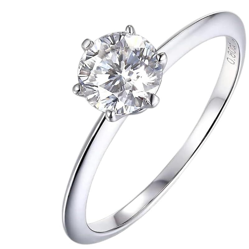 [Takeda Jewelry] クラウンブリリアントリング 王冠デザイン モアサナイト 0.8ct/0.5ct スターリングシルバー 精密セッティング ブリリアントカット(15, 0.8)