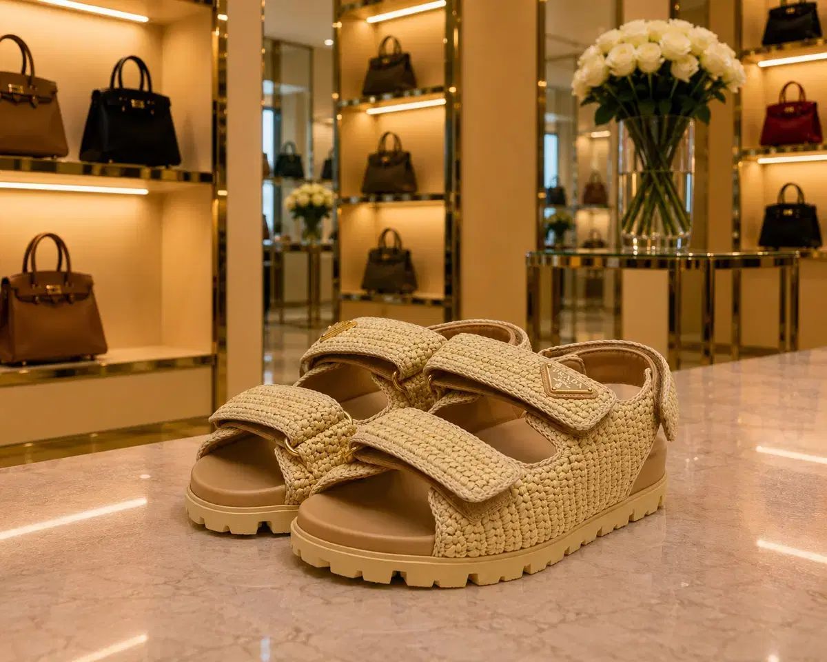 S級 (W) PRADA プラダ クロシェ サンダル ナチュラル 出品
