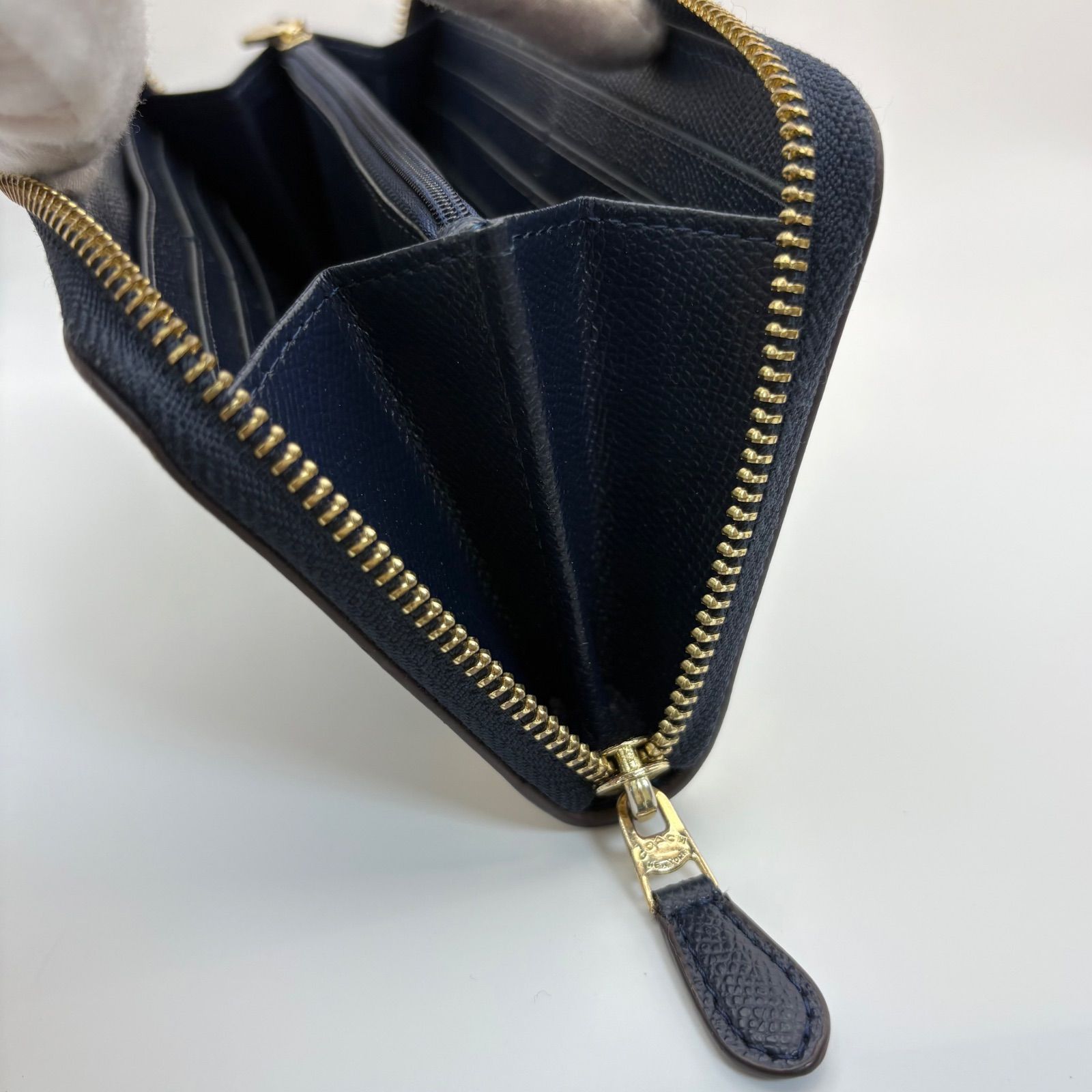 COACH コーチ 長財布 ラウンドファスナー チェック柄 ネイビー 