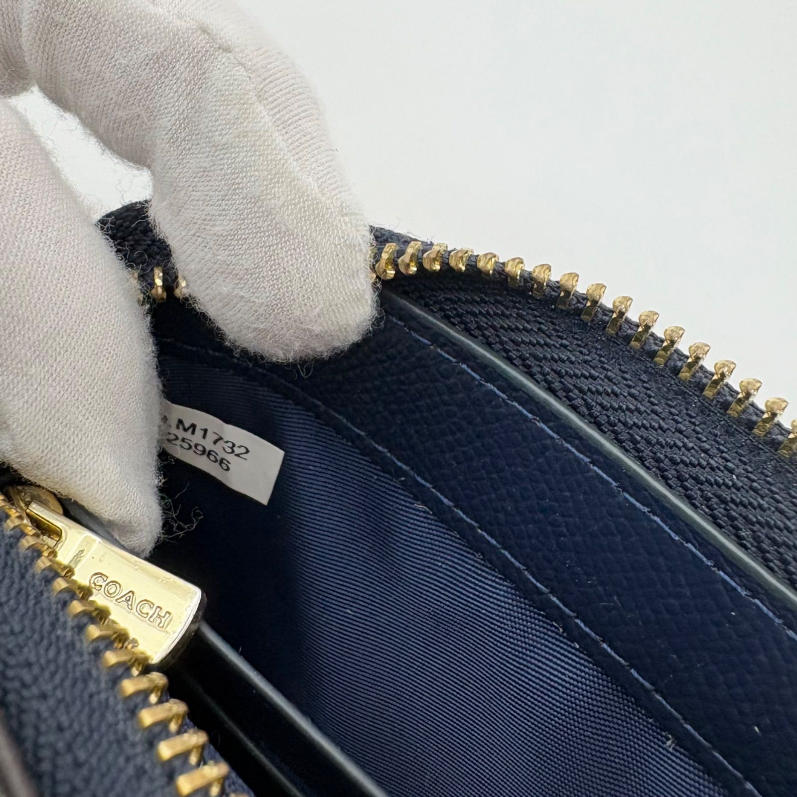 COACH コーチ 長財布 ラウンドファスナー チェック柄 ネイビー 
