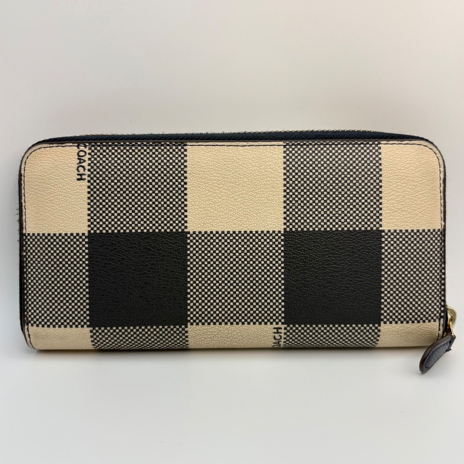 COACH コーチ 長財布 ラウンドファスナー チェック柄 ネイビー 