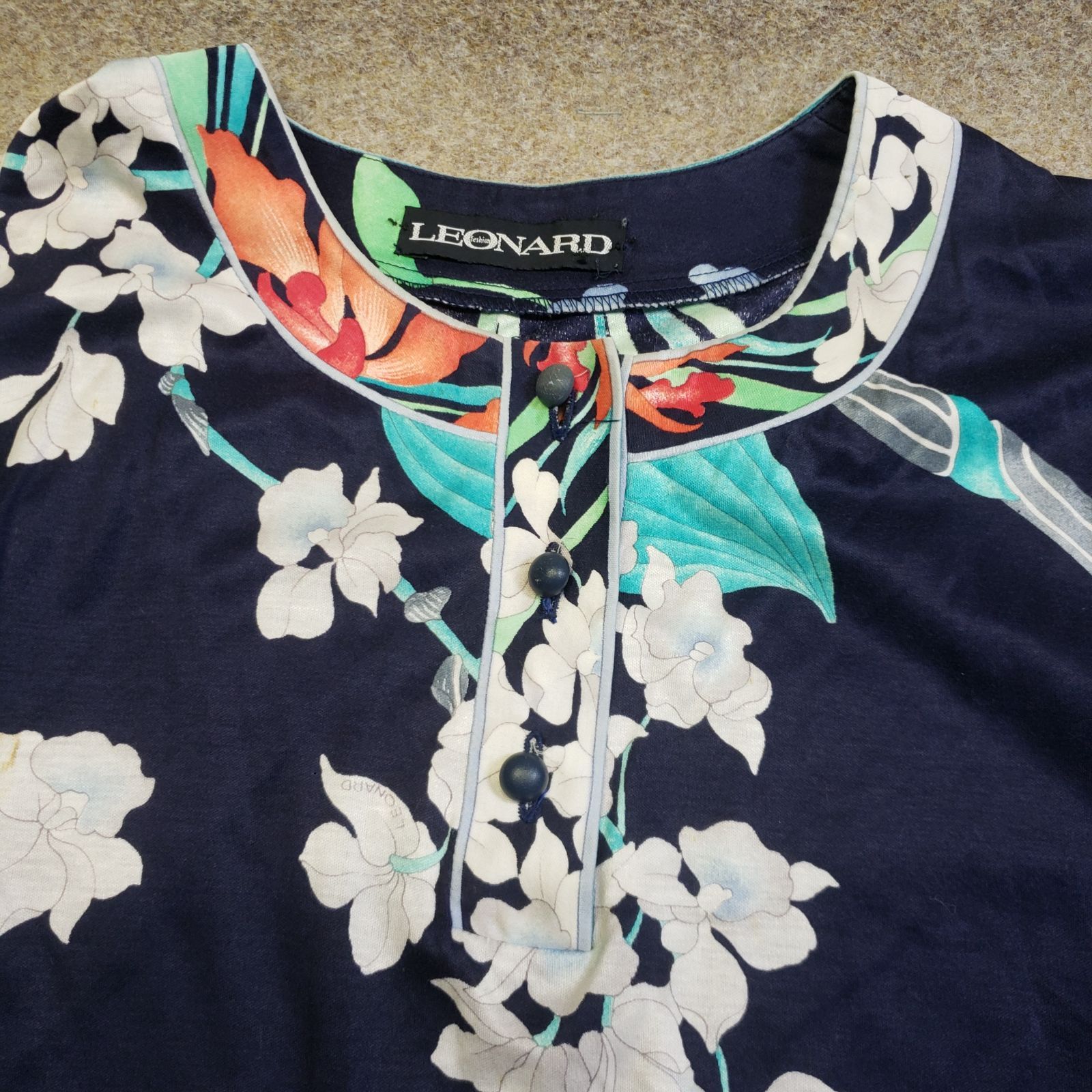 LEONARD レオナール 花柄ワンピース 半袖 総柄 ネイビー L u7461h 