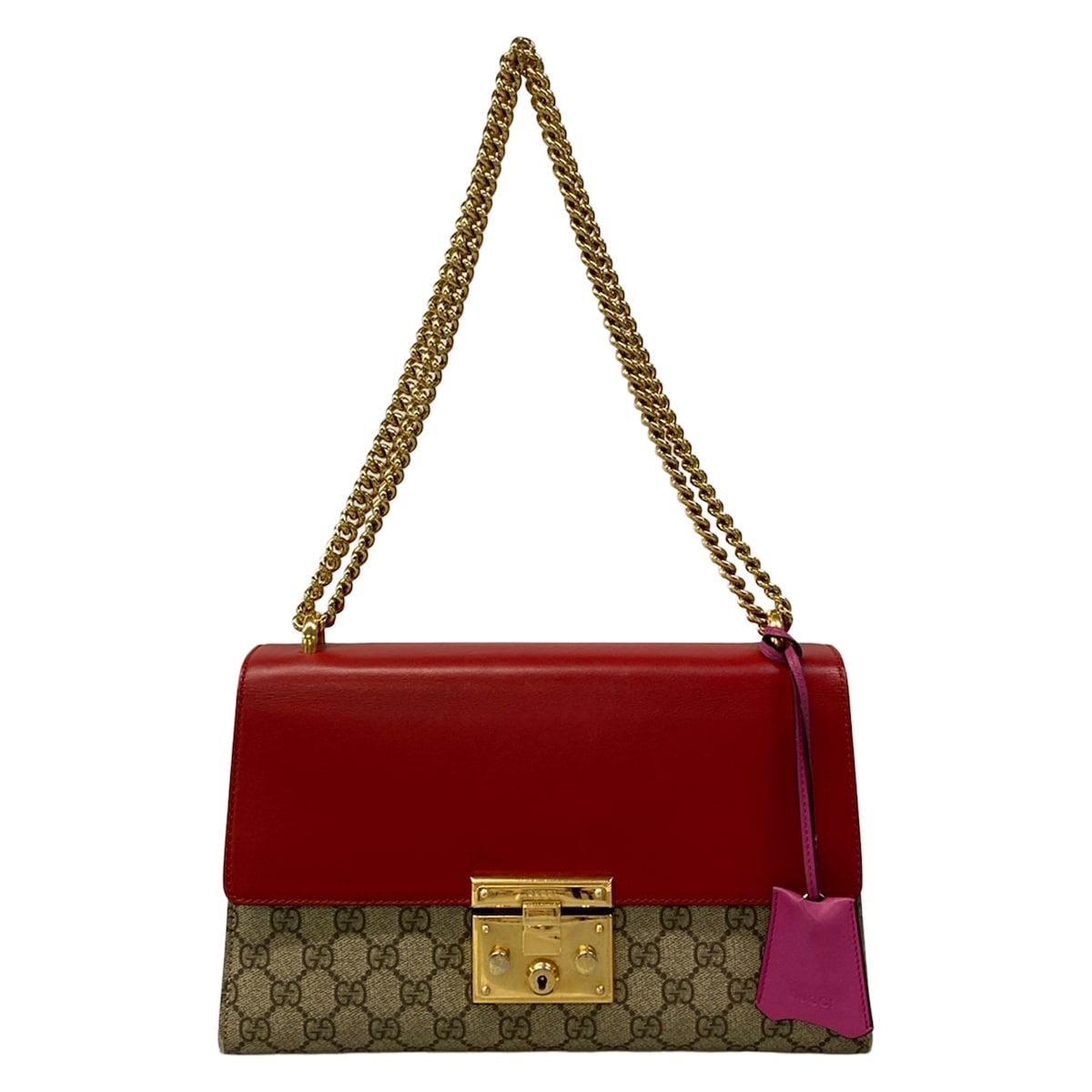 GUCCI(グッチ) ショルダーバッグ パドロック GGスプリーム 409486 レッド×ベージュ×マルチ レザー