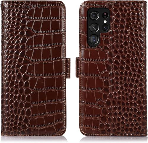 for Galaxy S26 Ultra ケース 手帳型 本革 ワニ柄 FOR ギャラクシーS26 Ultra SC-53G/SCG37/SM-S948Z 牛革 財布型 鰐柄 クロコダイル柄 耐衝撃 [RFIDブロッキング] カード収納 マグ e22c7718