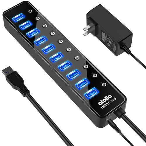 USB3.0ハブ 電源付き atolla USB ハブ 10ポート USBハブ セルフパワー USB Hub 5Gbps高速データ伝送 USB3.0 拡張 独立スイッチ付き ACアダプタ付き Android/Windows/MacBook/M 97b30e96