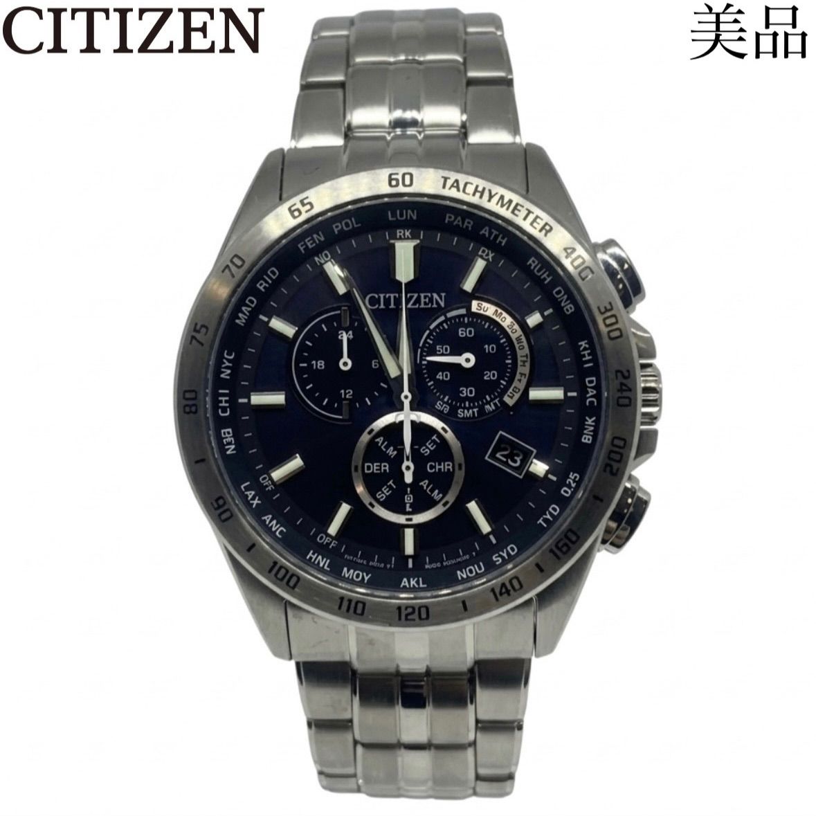 【稼働品・美品】CITIZEN シチズン E660-S119944 コレクション エコドライブ ソーラー クロノグラフ 電波