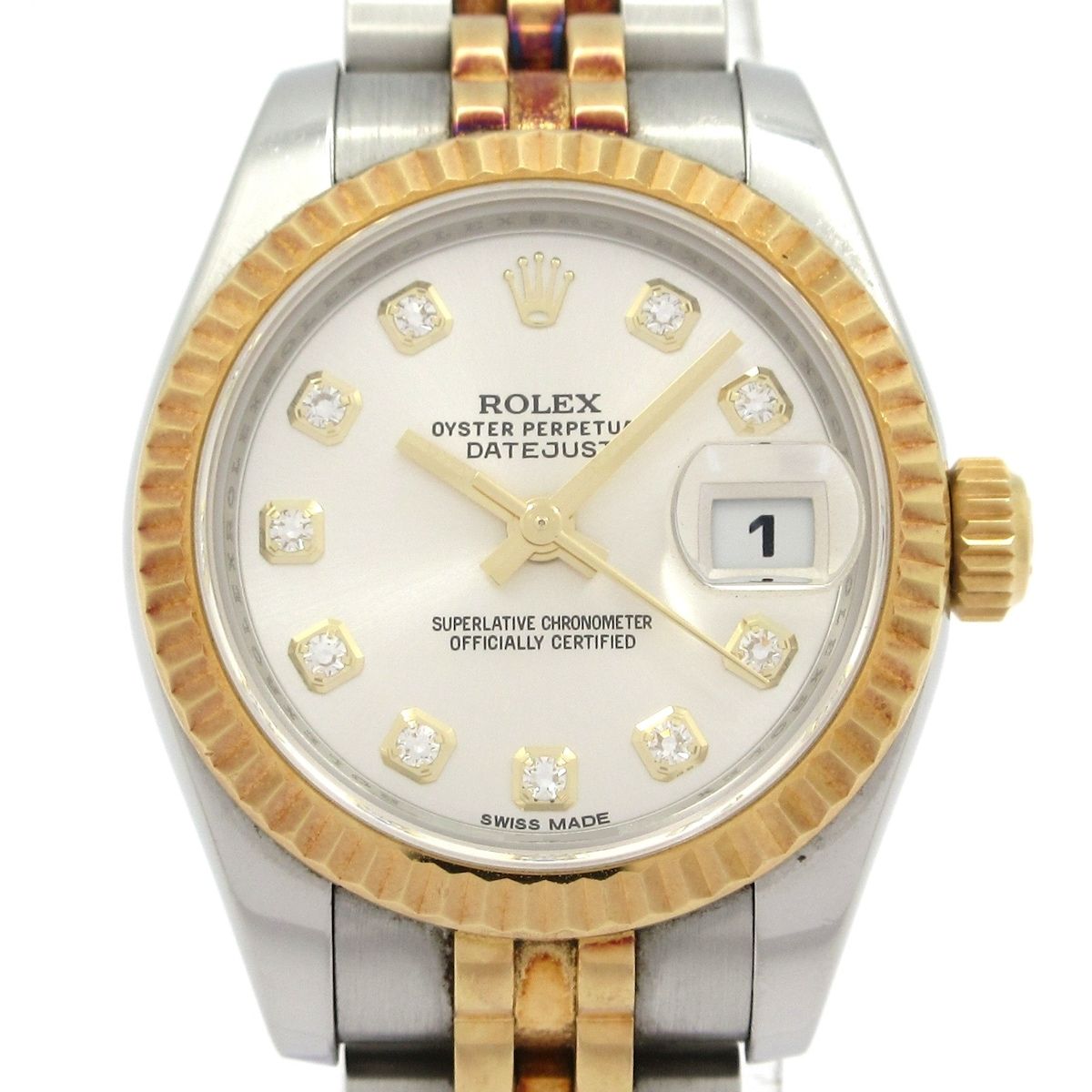 ROLEX(ロレックス) 腕時計 デイトジャスト 179173G レディース K18YG×SS/10P新型ダイヤ/ルーレット文字盤/23コマ/要OH シルバー