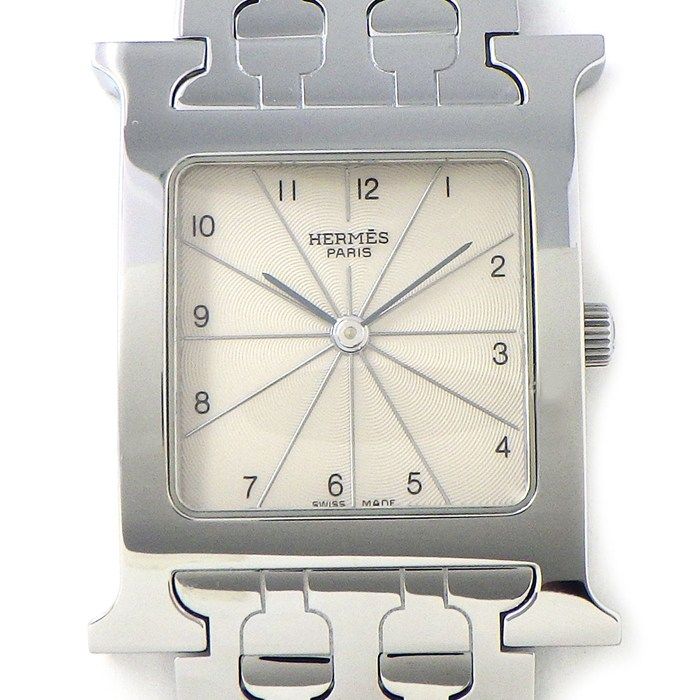 エルメス HERMES 腕時計 Hウォッチ HH1.510 スクエア アイボリー ギョーシェ文字盤 SS クオーツアナログ 【中古】
