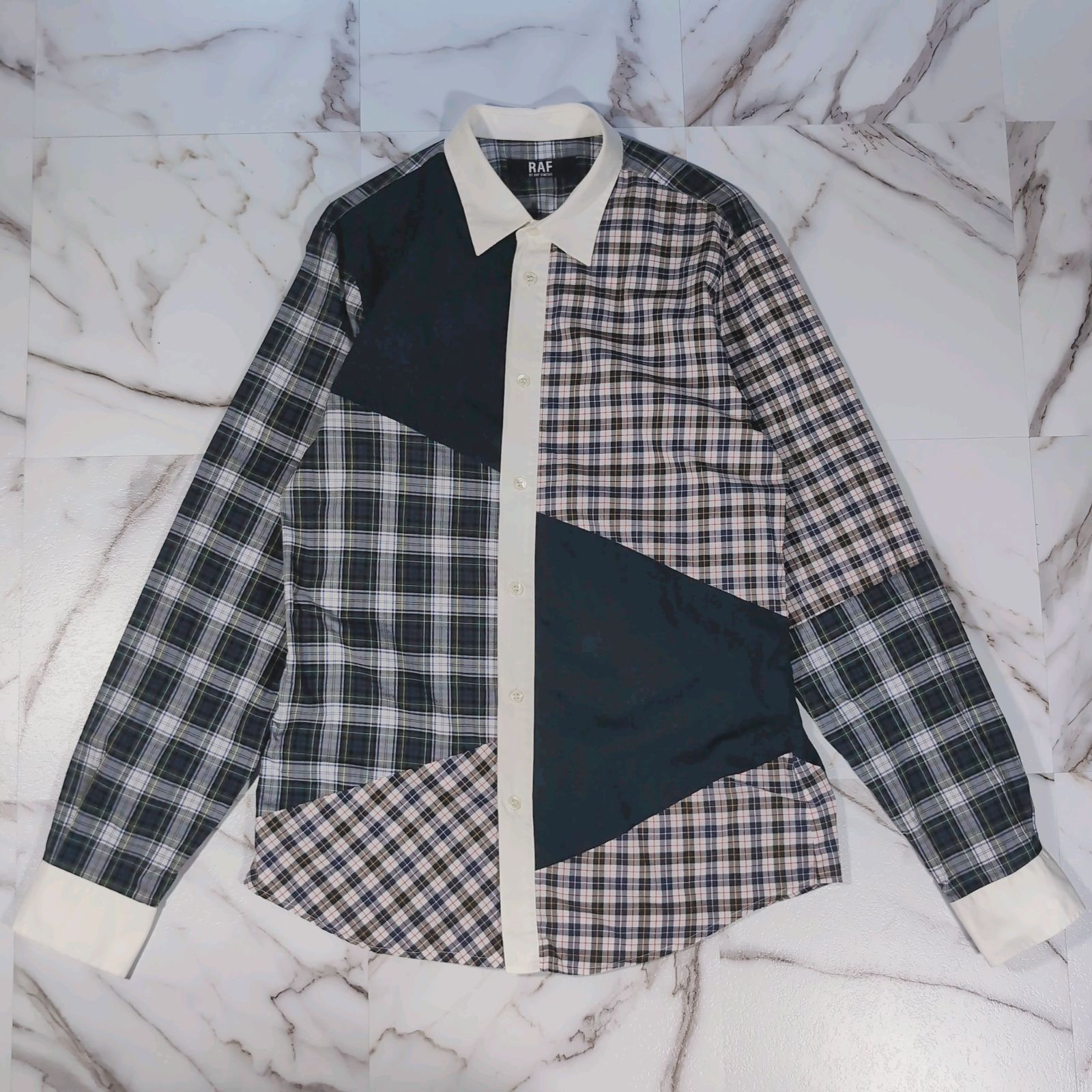 RAF BY RAF SIMONS パッチワーク クレイジーパターン チェック L/Sシャツ クレリック M相当 16,316円