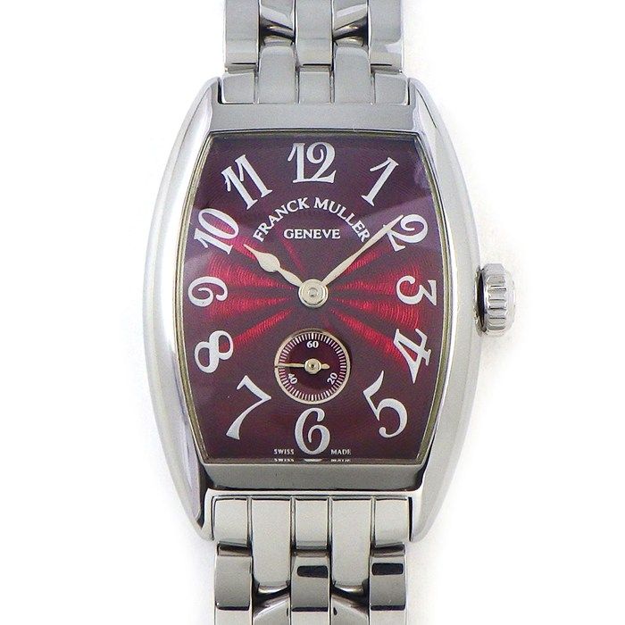 フランクミュラー FRANCK MULLER 腕時計 トノウカーベックス 1750S6J 日本限定モデル レッド ギョーシェ文字盤 スモールセコンド SS 手巻き 【中古】