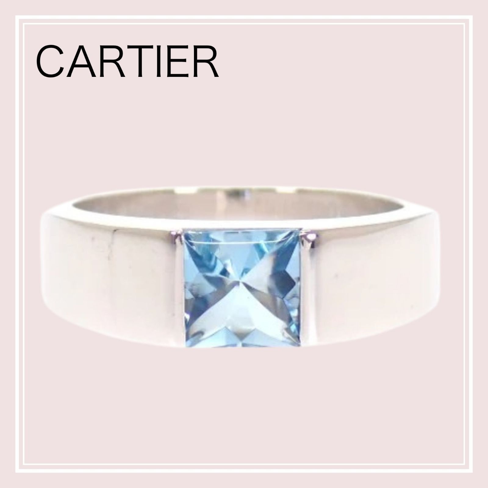 【CARTIER】カルティエ CARTIER タンク リング 12号 18金 K18 ホワイトゴールド アクアマリン カボションカットB4036252 付属品 保存箱 レディース 誕生日 記念日 プレゼント フォーマル 普段