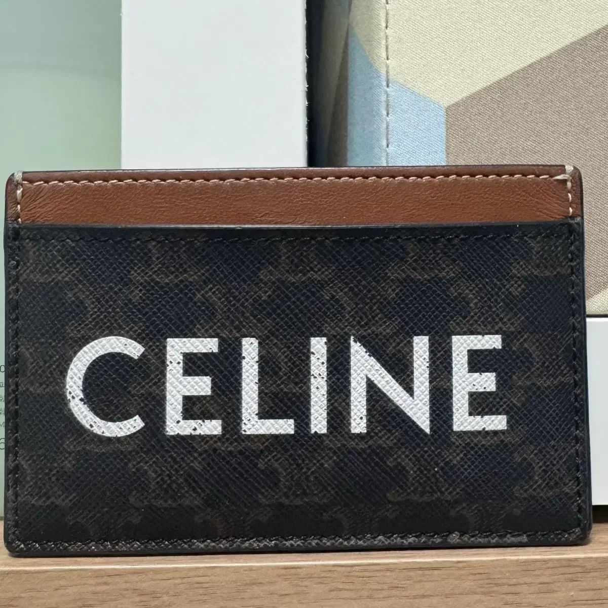 セリーヌ CELINE プリント トリオンフ キャンバス ラムスキン ジッパー カード 財布 タン