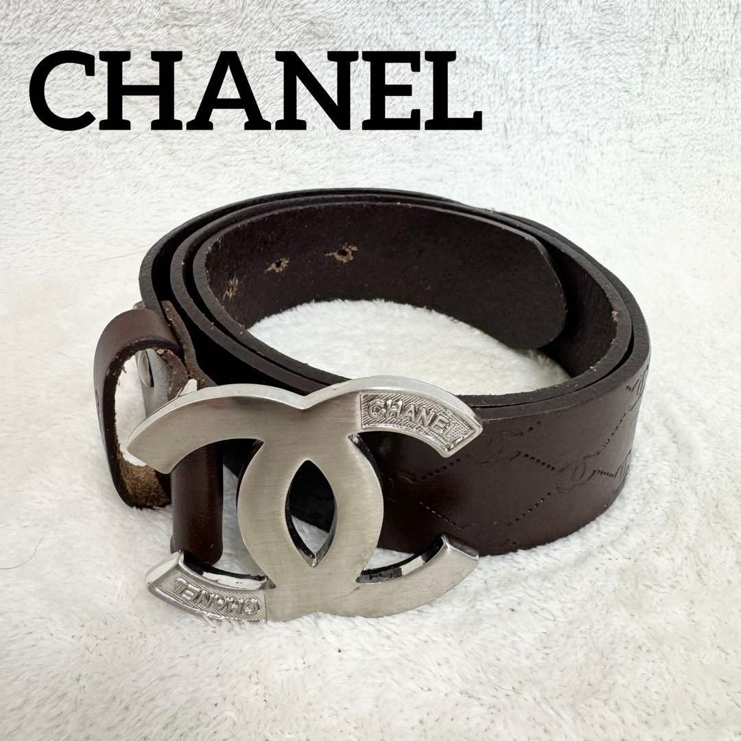 シャネル CHANEL ベルト レザー ココマーク シルバー ブラウン - メルカリ