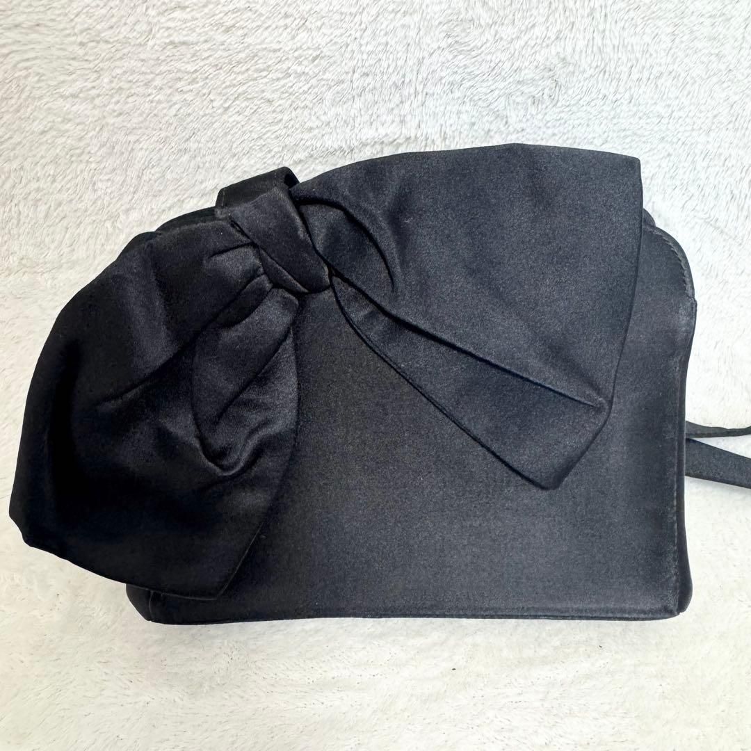美品】CHANEL シャネル ショルダーバッグ サテン ココマーク リボン 黒 