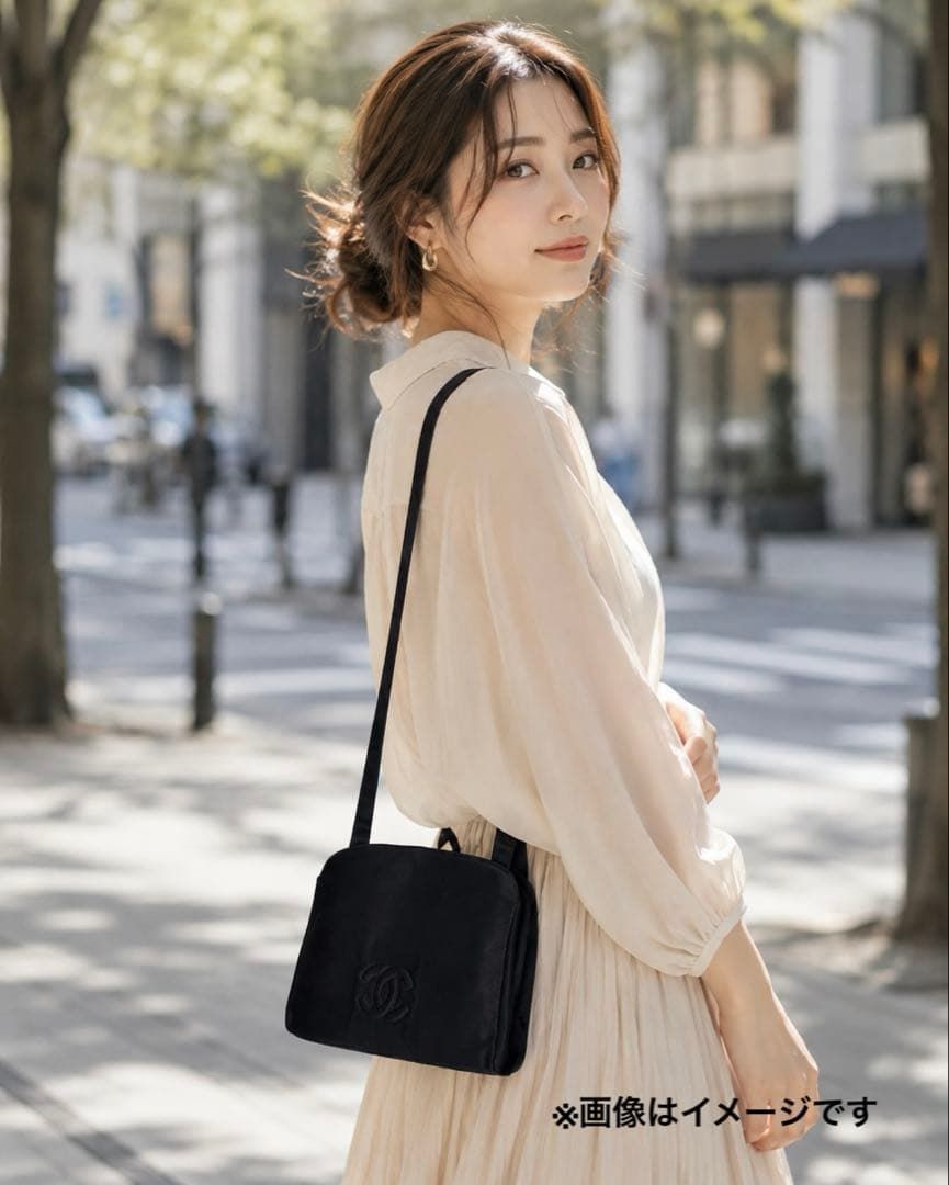 美品】CHANEL シャネル ショルダーバッグ サテン ココマーク リボン 黒